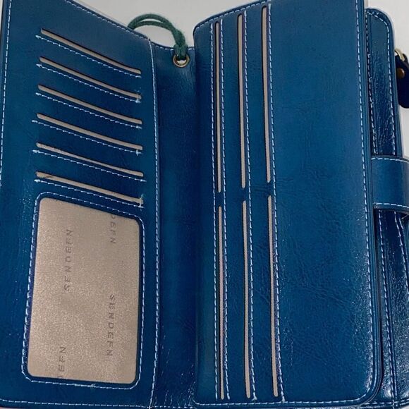 Sendefn Women's Blue Card and Coin Wristlet Wallet Size 4 X 7.5 - Picture 6 of 11